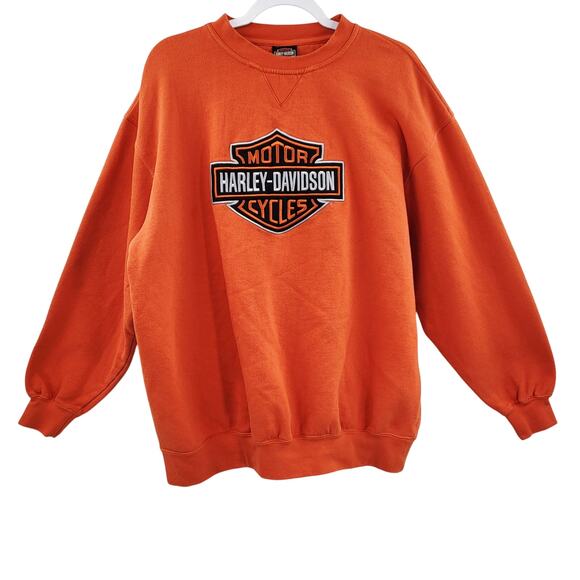 Harley-Davidson Beijing Orange Embroidered Logo Crewneck Sweatshirt Men's Sz XL - Picture 1 of 7